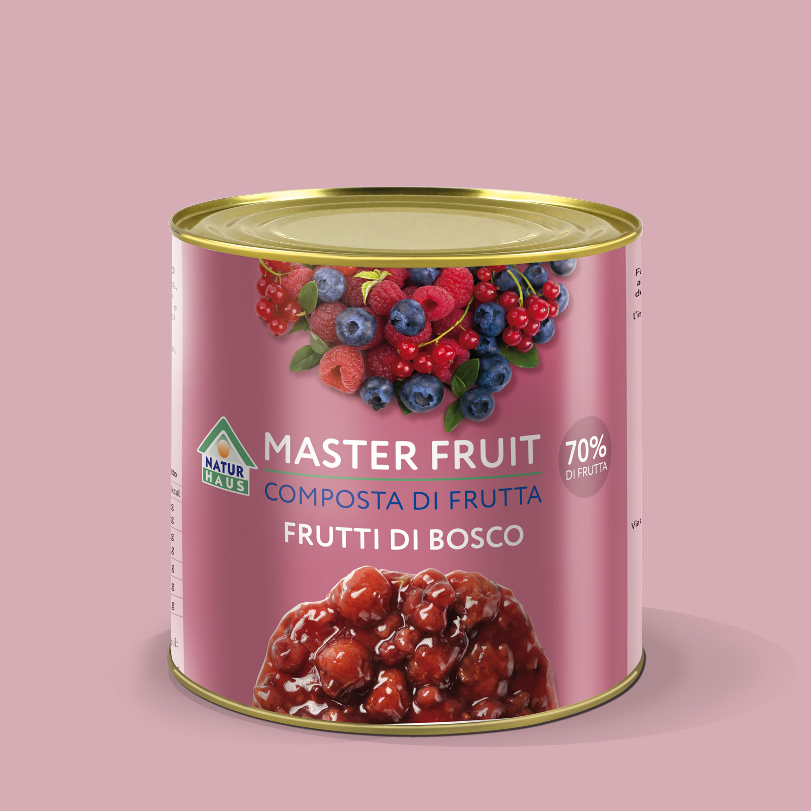 packaging colore rosa di una marmellata ai frutti di bosco