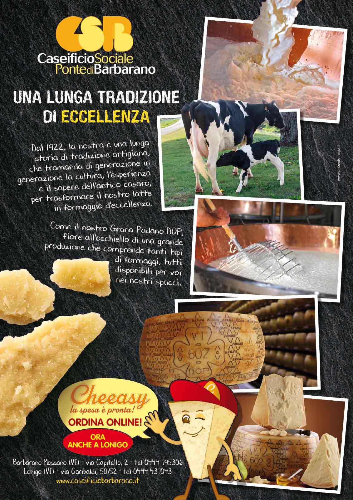 grafica pubblicitaria con foto lavorazione del formaggio